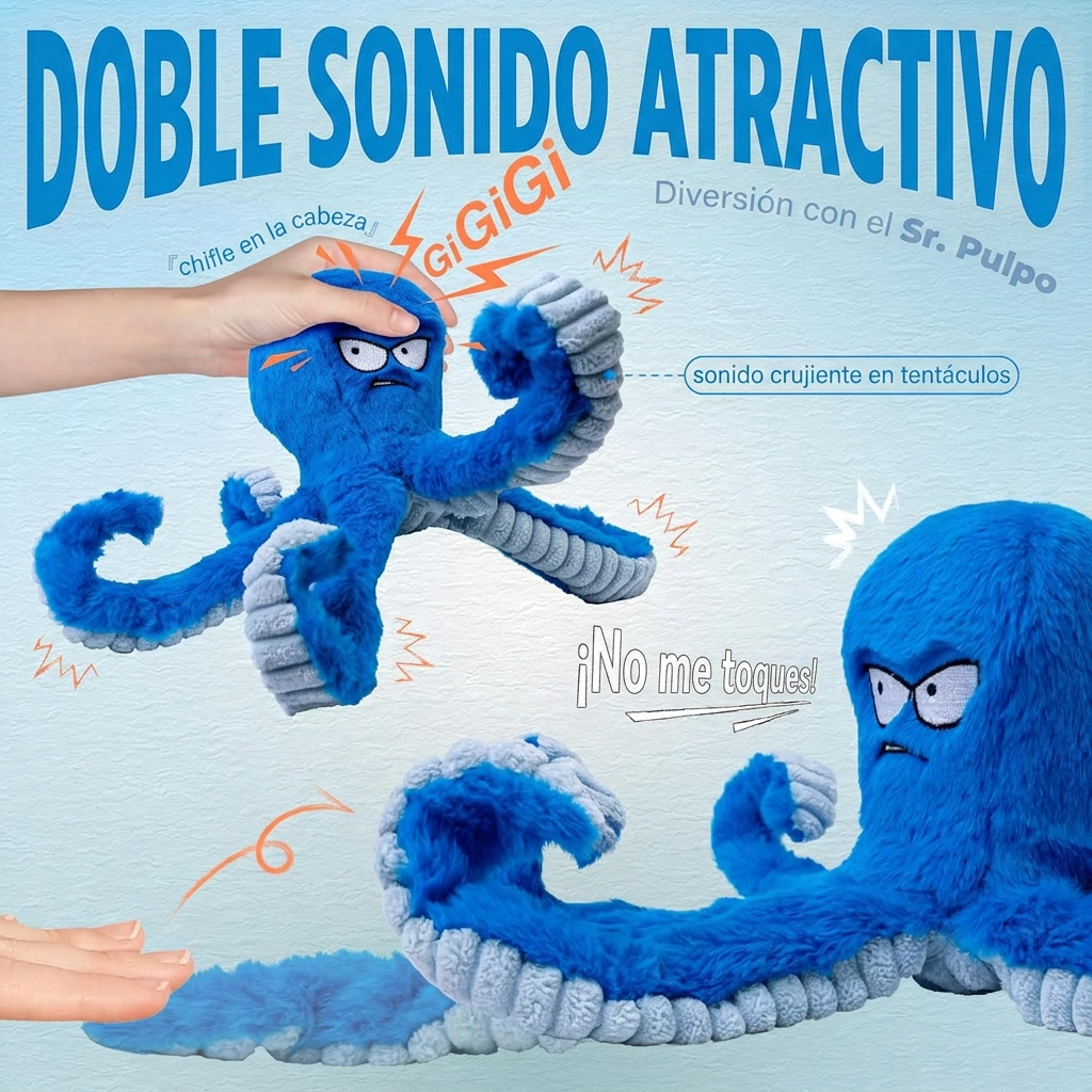 Juguete Resistente "Octopus Size" para Perros | Antiestrés con Sonido Crujiente
