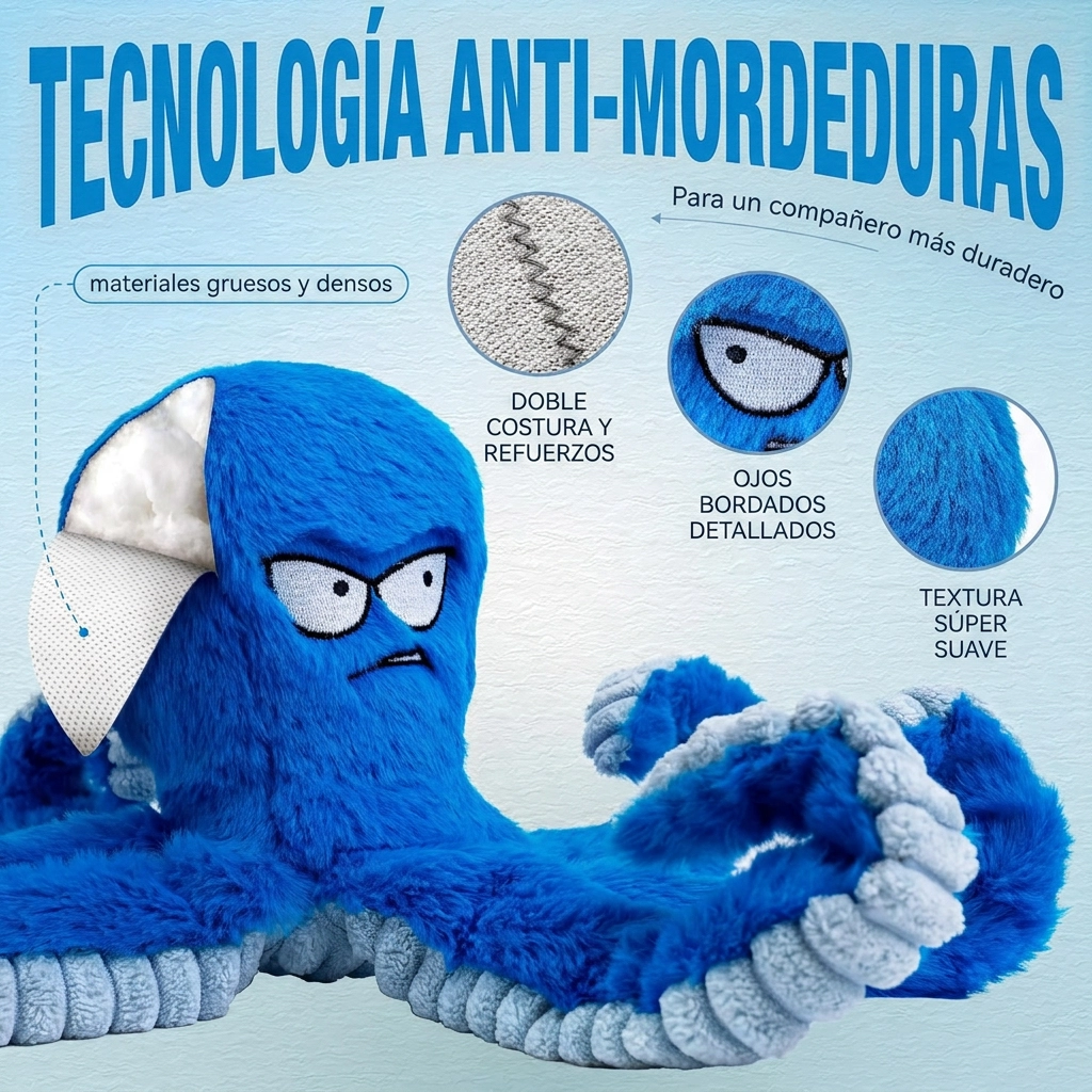 Juguete Resistente "Octopus Size" para Perros | Antiestrés con Sonido Crujiente