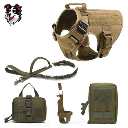 Sistema Táctico K9 Todo en Uno: Arnés Modular, Correa Bungee y Bolsos de Carga